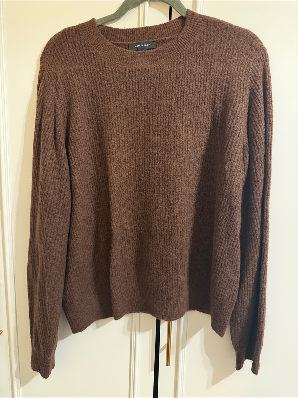 Ann Taylor Chocolate Brown Ribbed Crewneck Sweater